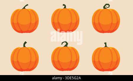 Set of Halloween Pumpkins with Different Faces Stock Vector