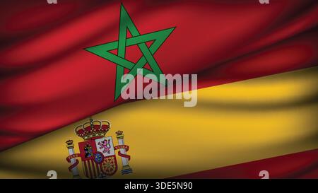 High Quality background with Two Flags of Morocco and Spain Stock Vector