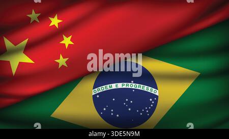 High Quality background with Two Flags of Brazil and China Stock Vector