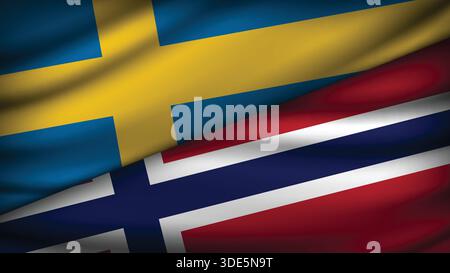 High Quality background with Two Flags of Norway and Sweden Stock Vector