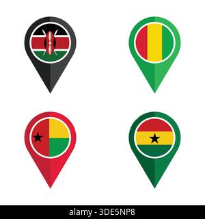 Set of Various Flags with Location Icons Stock Vector