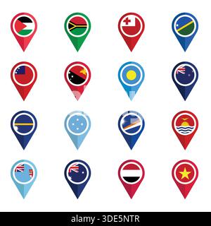 Set of Various Flags with Location Icons Stock Vector