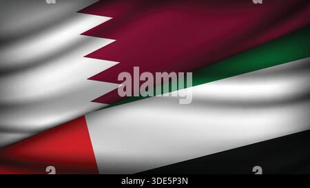 High Quality background with Two Flags of UAE and Qatar Stock Vector