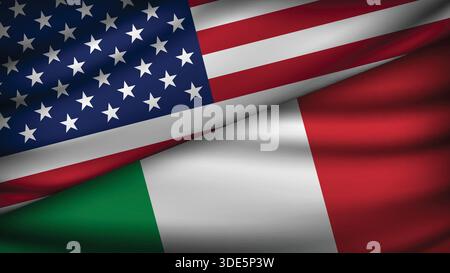 High Quality background with Two Flags of USA and Italy Stock Vector