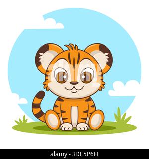 Cute tiger animal illustration for kids Stock Vector