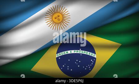 High Quality background with Two Flags of Brazil and Argentina Stock Vector