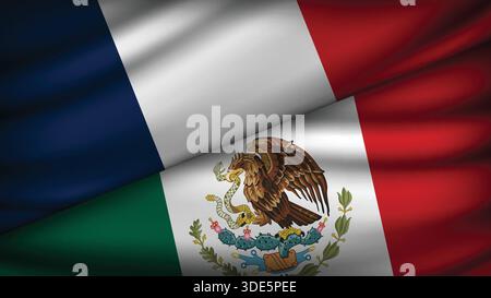 High Quality background with Two Flags of Mexico and France Stock Vector