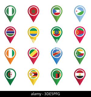 Set of Various Flags with Location Icons Stock Vector