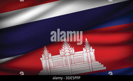 High Quality background with Two Flags of Thailand and Cambodia Stock Vector