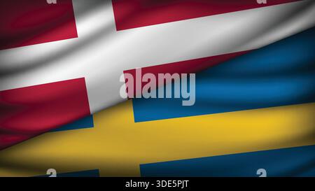 High Quality background with Two Flags of Denmark and Sweden Stock Vector