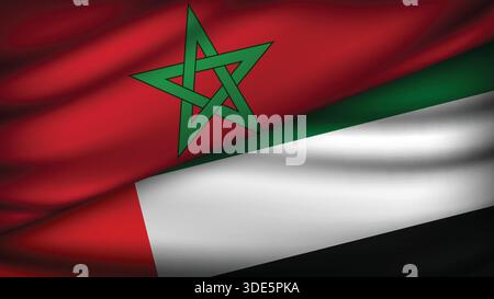 High Quality background with Two Flags of Morocco and UAE Stock Vector