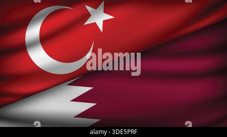 High Quality background with Two Flags of Turkey and Qatar Stock Vector