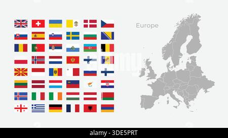 Vector Map of Europe with Regional Borders and All African Country Flags Stock Vector