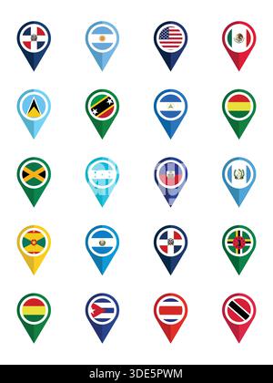 Set of Various Flags with Location Icons Stock Vector