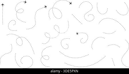 Set of Various Airplane Lines and Roads with Jet Icons Stock Vector