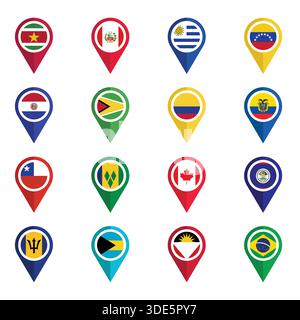 Set of Various Flags with Location Icons Stock Vector