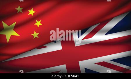 High Quality background with Two Flags of China and UK Stock Vector