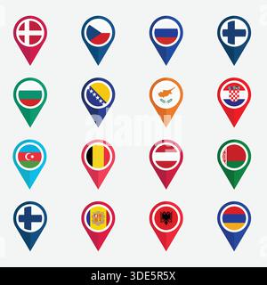 Set of Various Flags with Location Icons Stock Vector