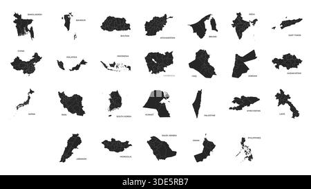Vector illustration set with simplified maps of Variant Countries Stock Vector