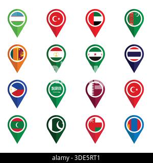 Set of Various Flags with Location Icons Stock Vector