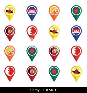 Set of Various Flags with Location Icons Stock Vector
