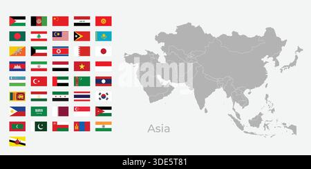 Vector Map of Asia with Regional Borders and All African Country Flags Stock Vector