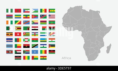 Vector Map of Africa with Regional Borders and All African Country Flags Stock Vector