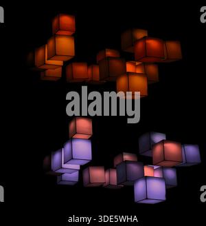 multicolour cubes floating in the air in the dark background Stock Photo