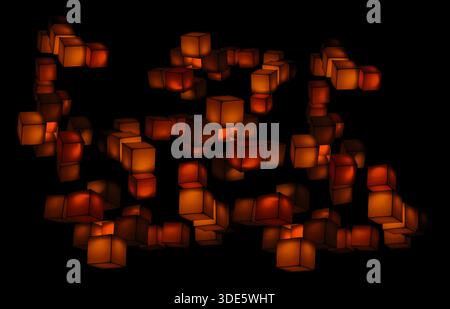 multicolour cubes floating in the dark background Stock Photo