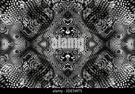 a digital abstract artwork featuring a high-contrast, fluid pattern. The image displays intricate, wavy lines and curves that create a sense of moveme Stock Photo