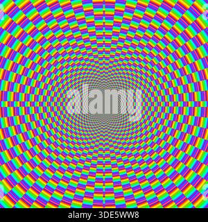 a psychedelic optical illusion that appears as a vibrant, colorful tunnel or spiral pattern Stock Photo