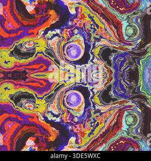 an abstract piece of fluid art, The design has a psychedelic,  energetic feel, dynamic, flowing lines and the innovative use of color as a primary mea Stock Photo