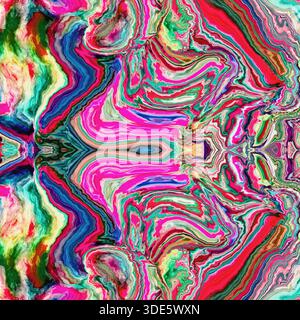 an abstract piece of fluid art, The design has a psychedelic,  energetic feel, dynamic, flowing lines and the innovative use of color as a primary mea Stock Photo