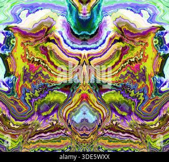 an abstract piece of fluid art, The design has a psychedelic,  energetic feel, dynamic, flowing lines and the innovative use of color as a primary mea Stock Photo