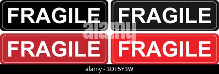 Fragile warning labels with bold text in rectangular shipping signs Stock Vector