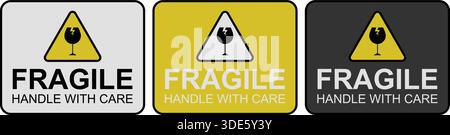 Fragile handle with care warning labels with broken glass symbol Stock Vector