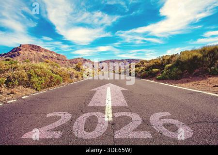 Highway road to 2026. Empty road with written 2026 and arrow pointing ...