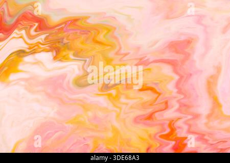 Soft Pink Yellow Orange Fluid Art Abstract Background with Flowing Swirls and Waves Stock Photo