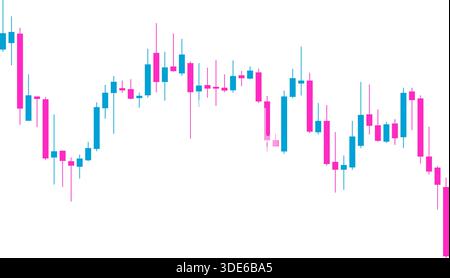 Candlestick chart thumbnail displaying horizontal range followed by downward breakout with dominant bearish momentum and extended magenta bars. Stock Vector