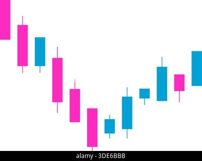 Candlestick chart thumbnail illustrating a prolonged downtrend losing momentum and transitioning into sideways price movement followed by early bullis Stock Vector