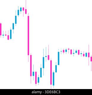 Candlestick chart thumbnail depicting a sharp price drop followed by an immediate rebound, showing a flash crash recovery event. Stock Vector