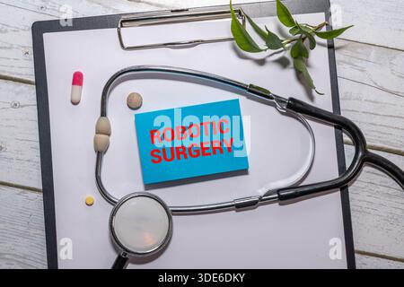 Robotic Surgery text title meaning of medical term background Stock Photo