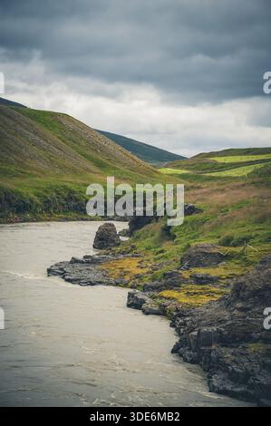 Jökulsa river, running through Stuðlagil Canyon in East Iceland Stock Photo
