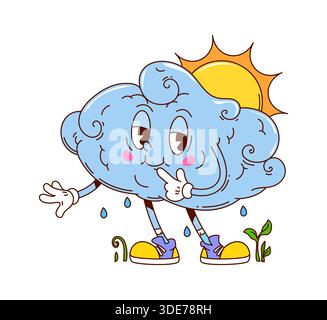Funky groovy vector character of fluffy cute cloud Stock Vector