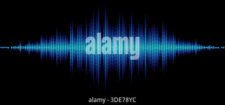 Neon blue abstract sound wave element. Dotted music equalizer shape design. Audio radio signal visualization concept. Shining digital voice assistant line pattern. Song track sample player. Vector Stock Vector