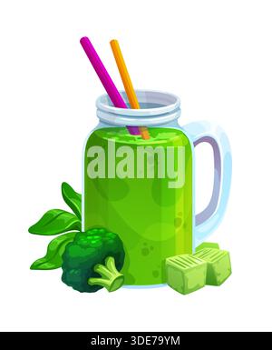 Green smoothie drink with broccoli and spinach Stock Vector