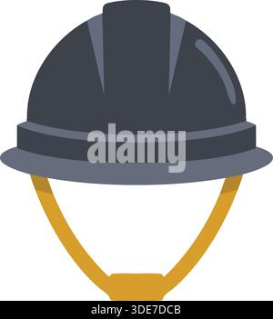 A dark gray construction helmet with a yellow chin strap shown in a simple flat style. Stock Vector