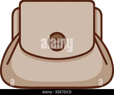 A soft beige backpack with flap and round clasp shown from the front in neutral tones. Stock Vector