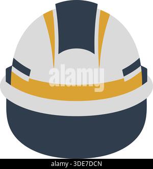 A white safety hard hat with navy base and gold accent band shown in flat vector style. Stock Vector