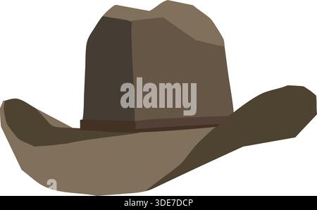 A battered brown cowboy hat with creases and a band illustrated from the side. Stock Vector